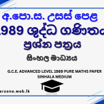 1989 A/L Pure Maths Paper | Sinhala Medium